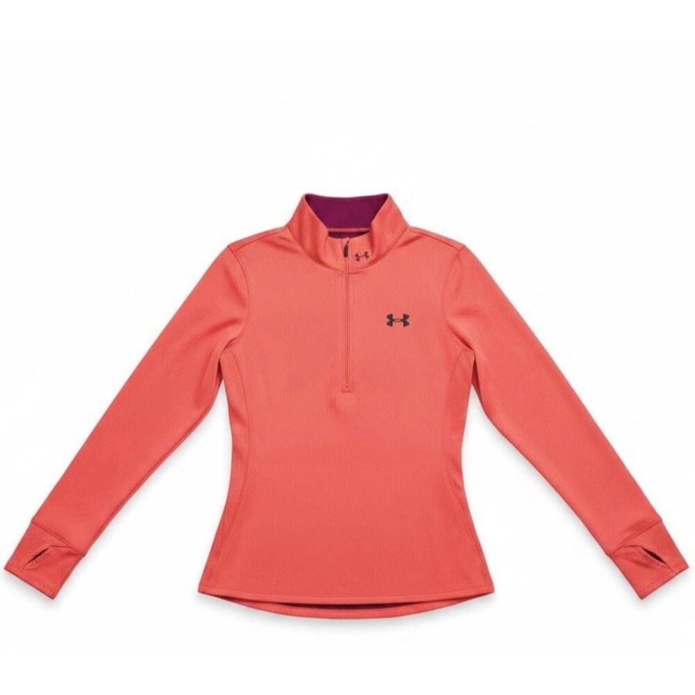 Under Armour Women’s Medium Coral Quarter Zip Coldgear Fitted Pullover W/ Thumbs